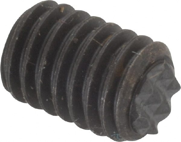 Fairlane - Serrated Tooth, 3/8-16, 3/16" Internal Hex, 1/2" Thread Length, Black Oxide Finish, Fully Threaded, Adjustable Positioning Gripper - 1/4" Pad Diam, Extra Fine Tooth Grade - Exact Tooling