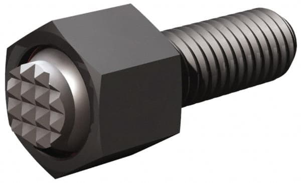 Fairlane - 5/16-24, 1/2" Thread Length, 5/16" Ball Diam, Serrated Ball Pad Surface, Alloy Steel, Black Oxide, Hex Head, Swivel Action Gripper Assemblies - 7/16" Head Height, 1/2" Hex, 5/16" Contact Diam, High Speed Steel Ball - Exact Tooling