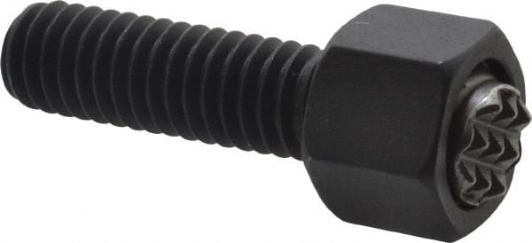 Fairlane - 5/16-18, 1" Thread Length, 5/16" Ball Diam, Serrated Ball Pad Surface, Alloy Steel, Black Oxide, Hex Head, Swivel Action Gripper Assemblies - 7/16" Head Height, 1/2" Hex, 5/16" Contact Diam, High Speed Steel Ball - Exact Tooling
