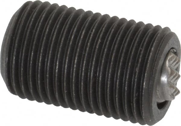 Fairlane - 5/8-18, 1" Thread Length, 3/8" Ball Diam, Serrated Ball Pad Surface, Alloy Steel, Black Oxide, Threaded, Swivel Action Gripper Assemblies - 5/16" Contact Diam, High Speed Steel Ball - Exact Tooling