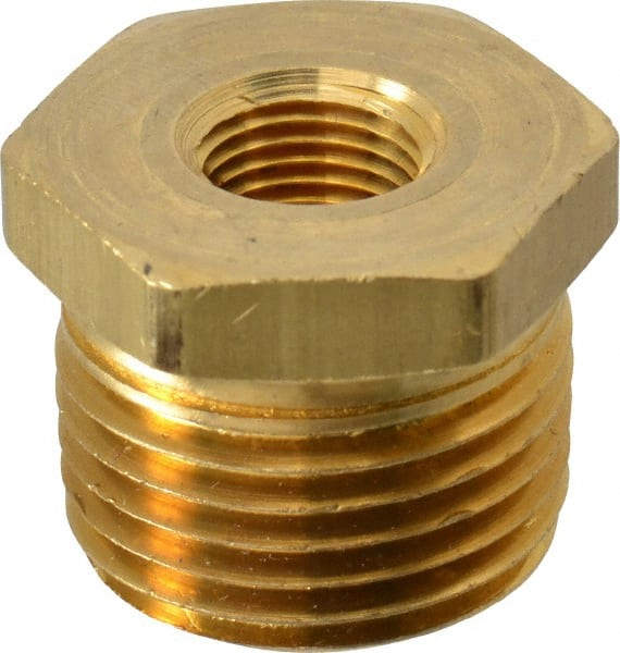 Eaton - 1/2 Male Thread x 1/8 Female Thread, Brass Industrial Pipe Hex Bushing - MNPTF x FNPTF, 1,200 psi - Exact Tooling