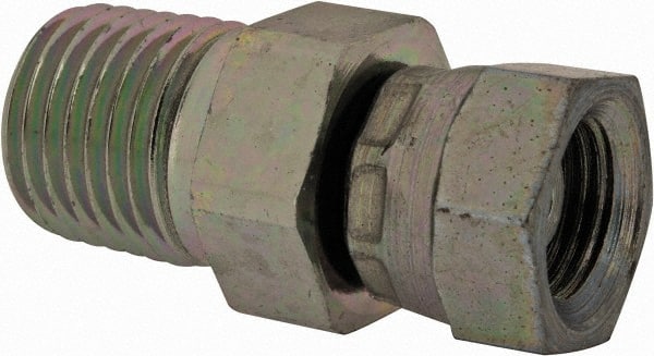 Eaton - 1/4-18 Male Thread x 1/8-27 Female Thread, Steel Industrial Pipe Adapter - MNPT x FNPSM, 2,500 psi - Exact Tooling