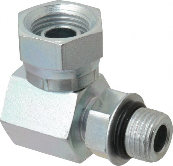 Weatherhead - 9/16-18 Male Thread x 3/8-18 Female Thread, Steel Industrial Pipe 90° Elbow Adapter - FNPSM x Male Straight Thread O-Ring, 2,500 psi - Exact Tooling