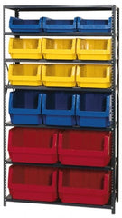 Quantum Storage - 2,850 Lb Capacity, 18" Deep x 42" Wide x 75" High, Steel Pick Rack - 16 Black Polyethylene Bins - Exact Tooling