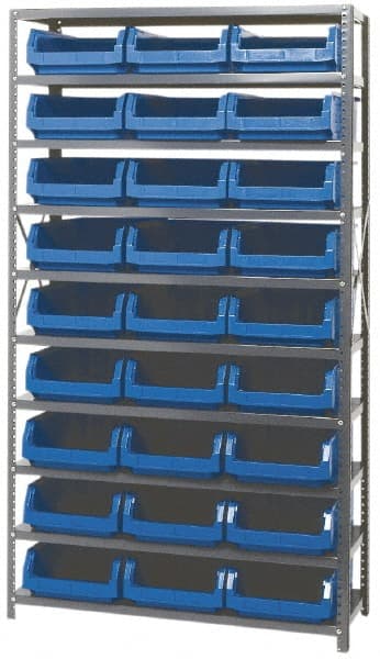 Quantum Storage - 4,275 Lb Capacity, 18" Deep x 42" Wide x 75" High, Steel Pick Rack - 27 Black Polyethylene Bins - Exact Tooling