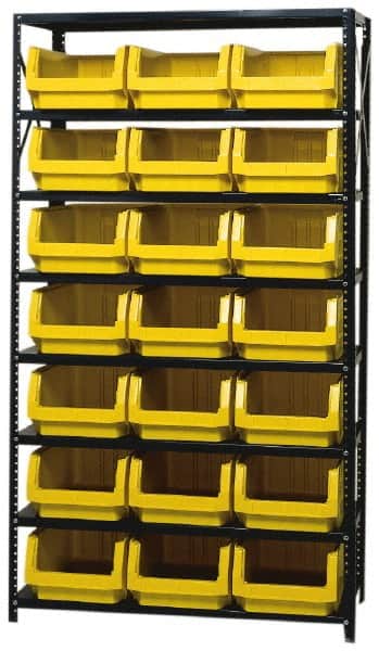 Quantum Storage - 3,325 Lb Capacity, 18" Deep x 42" Wide x 75" High, Steel Pick Rack - 21 Black Polyethylene Bins - Exact Tooling