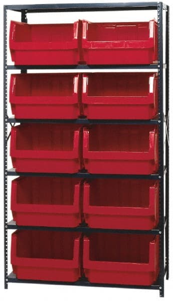 Quantum Storage - 2,375 Lb Capacity, 18" Deep x 42" Wide x 75" High, Steel Pick Rack - 10 Black Polyethylene Bins - Exact Tooling