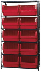 Quantum Storage - 2,375 Lb Capacity, 18" Deep x 42" Wide x 75" High, Steel Pick Rack - 10 Black Polyethylene Bins - Exact Tooling