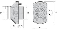 Kennametal - Neutral Cut, KM63 Modular Connection, Adapter/Mount Lathe Modular Clamping Unit - 62.99mm Square Shank Diam, 2.365" OAL, Through Coolant, Series NCM-EF Flange Mount Extended Length - Exact Tooling