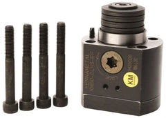 Kennametal - Neutral Cut, KM50 Modular Connection, Adapter/Mount Lathe Modular Clamping Unit - 50.01mm Square Shank Diam, 4.586" OAL, Through Coolant, Series CLNS-EF Flange Mount Side Access - Exact Tooling