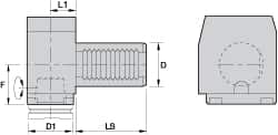 Kennametal - Left Hand Cut, KM40 Modular Connection, Adapter/Mount Lathe Modular Clamping Unit - 40.01mm Square Shank Diam, 4.448" OAL, Through Coolant, Series LCM-VDI Right Angle - Exact Tooling