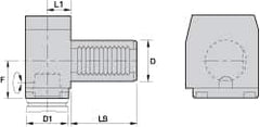 Kennametal - Right Hand Cut, KM50 Modular Connection, Adapter/Mount Lathe Modular Clamping Unit - 50.01mm Square Shank Diam, 5.433" OAL, Through Coolant, Series RCM-VDI Right Angle - Exact Tooling