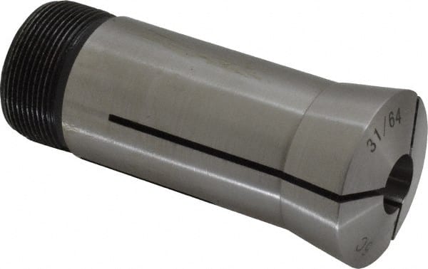 Interstate - 31/64 Inch 5C Round Collet - 3.28" Overall Length, 1.041-24 Internal Thread Size, Steel, 0.0005 Inch TIR - Exact Tooling