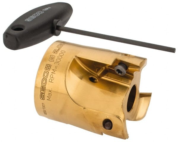 Seco - 2" Cut Diam, 0.394" Max Depth, 3/4" Arbor Hole, 3 Inserts, VPGX 2206..E.-E10 Insert Style, Indexable Copy Face Mill - R220.97 Cutter Style, 30,000 Max RPM, 2-1/4 High, Through Coolant, Series R220.97 - Exact Tooling