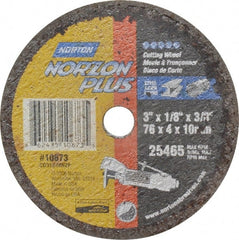 Norton - 3" Ceramic Cutoff Wheel - 1/8" Thick, 3/8" Arbor, 25,465 Max RPM, Use with Die Grinders - Exact Tooling
