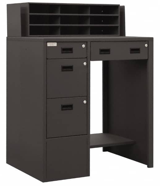 Durham - 4 Drawer Deluxe Shop Desk - 39 Inch Wide x 28-3/4 Inch Deep x 55-1/2 Inch High, Gray - Exact Tooling