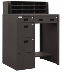 Durham - 4 Drawer Deluxe Shop Desk - 39 Inch Wide x 28-3/4 Inch Deep x 55-1/2 Inch High, Gray - Exact Tooling