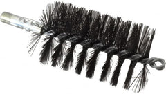 Schaefer Brush - 4-1/2" Brush Length, 2-3/4" Diam, Double Stem, Single Spiral Flue Brush - 7-1/2" Long, Tempered Steel Wire, 1/4" NPSM Male Connection - Exact Tooling