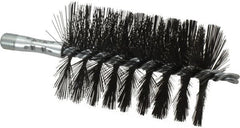 Schaefer Brush - 4-1/2" Brush Length, 3" Diam, Double Stem, Single Spiral Flue Brush - 7-1/2" Long, Tempered Steel Wire, 1/4" NPSM Male Connection - Exact Tooling