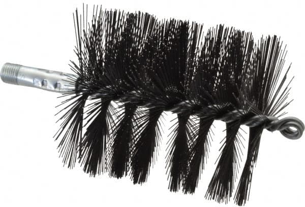 Schaefer Brush - 4-1/2" Brush Length, 4" Diam, Double Stem, Single Spiral Flue Brush - 7-1/2" Long, Tempered Steel Wire, 1/4" NPSM Male Connection - Exact Tooling