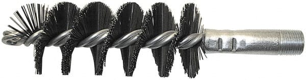 Schaefer Brush - 4-1/2" Brush Length, 2-1/4" Diam, Extra Heavy Filled Double Stem, Single Spiral Flue Brush - 7-1/2" Long, Tempered Steel Wire, 3/8" NPSM Male Connection - Exact Tooling