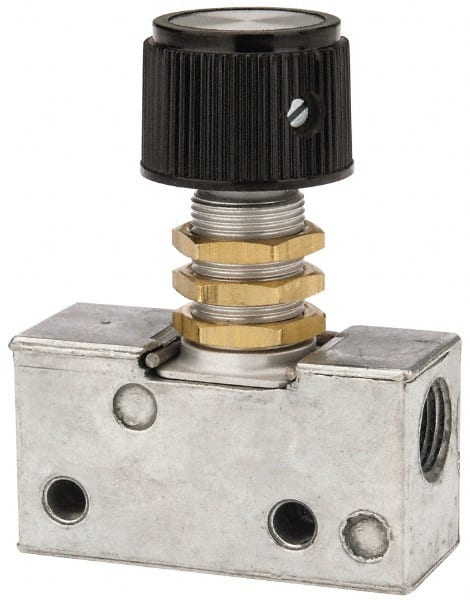 ARO/Ingersoll-Rand - 0.195 CV Rate & 7.5 CFM 3 Way Air Valve - Panel Button, Spring Return, 150 Max psi - Exact Tooling