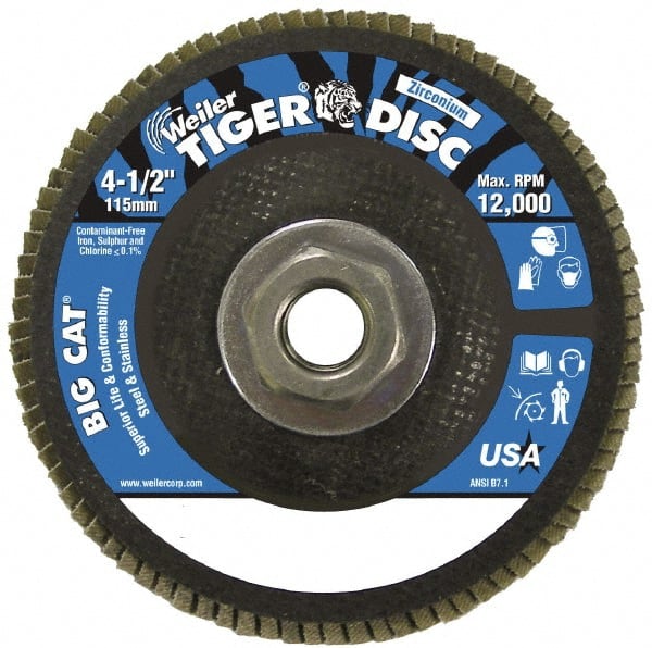 Weiler - 4-1/2" 40 Grit 5/8-11 Center Hole Type 27 Zirconia Alumina Flap Disc - Exact Tooling