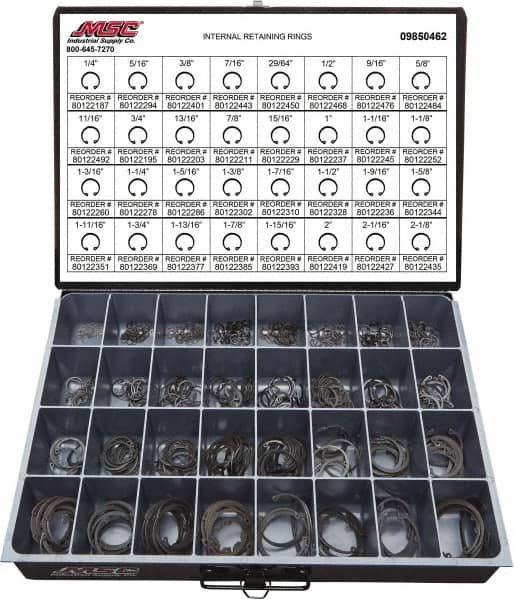 Value Collection - 640 Piece, 1/4 to 2-1/8", SpRing Assortment Steel, Snap Internal Retaining Ring Assortment - Includes Compartmented Case - Exact Tooling