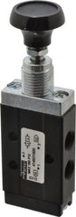 Parker - 0.20 CV Rate, 1/8" NPT Inlet Direct Air 2 Mechanical Spool Valve - 3 Way, 2 Position, Manual Return, Button Push Pull, 150 Max psi - Exact Tooling