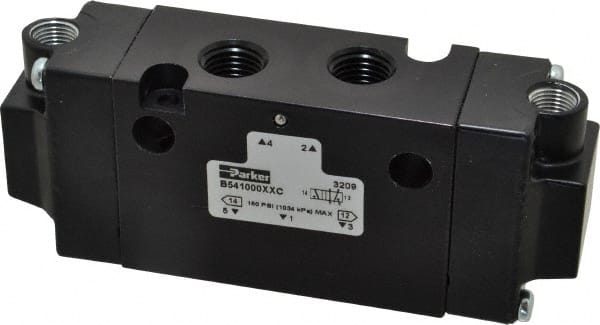 Parker - 1/4", 4-Way Body Ported Stacking Solenoid Valve - 1.4 CV Rate, 1.89" High x 4.7" Long - Exact Tooling