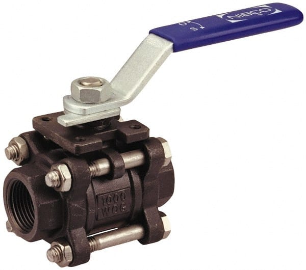 NIBCO - 1/4" Pipe, Full Port, Carbon Steel Standard Ball Valve - 3 Piece, Inline - One Way Flow, FNPT x FNPT Ends, Locking Lever Handle, 1,000 WOG - Exact Tooling