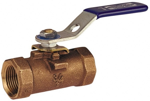 NIBCO - 1/2" Pipe, Reduced Port, Bronze Standard Ball Valve - 1 Piece, Inline - One Way Flow, FNPT x FNPT Ends, Locking Lever Handle, 600 WOG - Exact Tooling