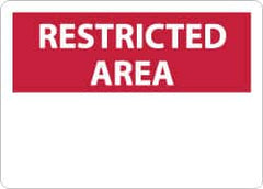 NMC - "Restricted Area", 10" Long x 14" Wide, Rigid Plastic Safety Sign - Rectangle, 0.05" Thick, Use for Security & Admittance - Exact Tooling