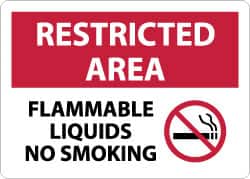 NMC - "Restricted Area - Flammable Liquids - No Smoking", 10" Long x 14" Wide, Rigid Plastic Safety Sign - Rectangle, 0.05" Thick, Use for Hazardous Materials - Exact Tooling
