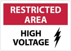 NMC - "Restricted Area - High Voltage", 10" Long x 14" Wide, Aluminum Safety Sign - Rectangle, 0.04" Thick, Use for Accident Prevention - Exact Tooling