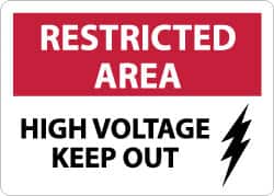 NMC - "Restricted Area - High Voltage - Keep Out", 10" Long x 14" Wide, Rigid Plastic Safety Sign - Rectangle, 0.05" Thick, Use for Accident Prevention - Exact Tooling