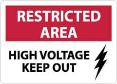 NMC - "Restricted Area - High Voltage - Keep Out", 10" Long x 14" Wide, Rigid Plastic Safety Sign - Rectangle, 0.05" Thick, Use for Accident Prevention - Exact Tooling
