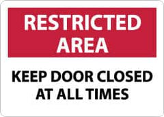 NMC - "Restricted Area - Keep Door Closed at All Times", 10" Long x 14" Wide, Rigid Plastic Safety Sign - Rectangle, 0.05" Thick, Use for Security & Admittance - Exact Tooling