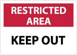 NMC - "Restricted Area - Keep Out", 10" Long x 14" Wide, Rigid Plastic Safety Sign - Rectangle, 0.05" Thick, Use for Security & Admittance - Exact Tooling
