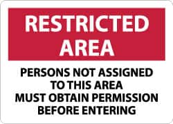 NMC - "Restricted Area - Persons Not Assigned to This Area Must Obtain Permission Before Entering", 10" Long x 14" Wide, Aluminum Safety Sign - Rectangle, 0.04" Thick, Use for Security & Admittance - Exact Tooling