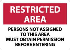 NMC - "Restricted Area - Persons Not Assigned to This Area Must Obtain Permission Before Entering", 10" Long x 14" Wide, Aluminum Safety Sign - Rectangle, 0.04" Thick, Use for Security & Admittance - Exact Tooling