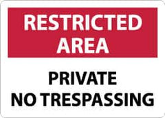 NMC - "Restricted Area - Private No Trespassing", 10" Long x 14" Wide, Aluminum Safety Sign - Rectangle, 0.04" Thick, Use for Security & Admittance - Exact Tooling