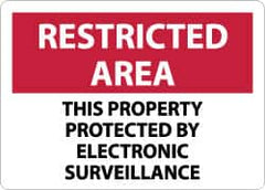 NMC - "Restricted Area - This Property Protected by Electronic Surveillance", 10" Long x 14" Wide, Aluminum Safety Sign - Rectangle, 0.04" Thick, Use for Security & Admittance - Exact Tooling