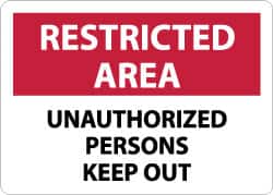 NMC - "Restricted Area - Unauthorized Persons Keep Out", 10" Long x 14" Wide, Aluminum Safety Sign - Rectangle, 0.04" Thick, Use for Security & Admittance - Exact Tooling