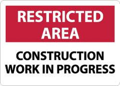 NMC - "Restricted Area - Construction Work in Progress", 10" Long x 14" Wide, Rigid Plastic Safety Sign - Rectangle, 0.05" Thick, Use for Security & Admittance - Exact Tooling