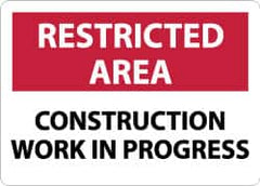 NMC - "Restricted Area - Construction Work in Progress", 10" Long x 14" Wide, Aluminum Safety Sign - Rectangle, 0.04" Thick, Use for Security & Admittance - Exact Tooling
