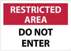 NMC - "Restricted Area - Do Not Enter", 10" Long x 14" Wide, Aluminum Safety Sign - Rectangle, 0.04" Thick, Use for Security & Admittance - Exact Tooling