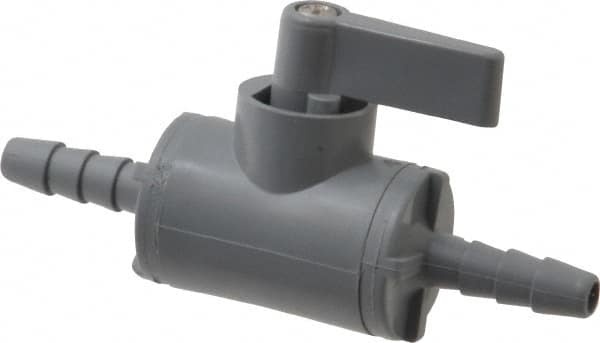 Specialty Mfr - 1/4" Pipe, PVC Standard Ball Valve - Inline - Two Way Flow, Barbed x Barbed Ends, Wedge Handle, 125 WOG - Exact Tooling