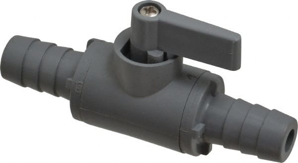 Specialty Mfr - 1/2" Pipe, PVC Standard Ball Valve - Inline - Two Way Flow, Barbed x Barbed Ends, Wedge Handle, 125 WOG - Exact Tooling