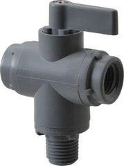 Specialty Mfr - 1/4" Pipe, PVC Standard Ball Valve - Three Way, MNPT x FNPT x FNPT Ends, Wedge Handle, 125 WOG - Exact Tooling